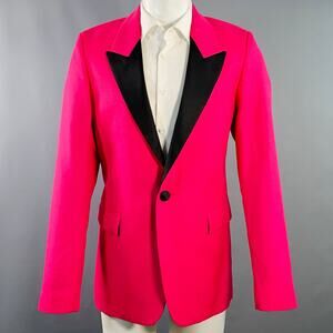 AMI by ALEXANDRE MATTIUSSI Size 40 Fuchsia Pink Black Wool Peak Lapel Sport Coat